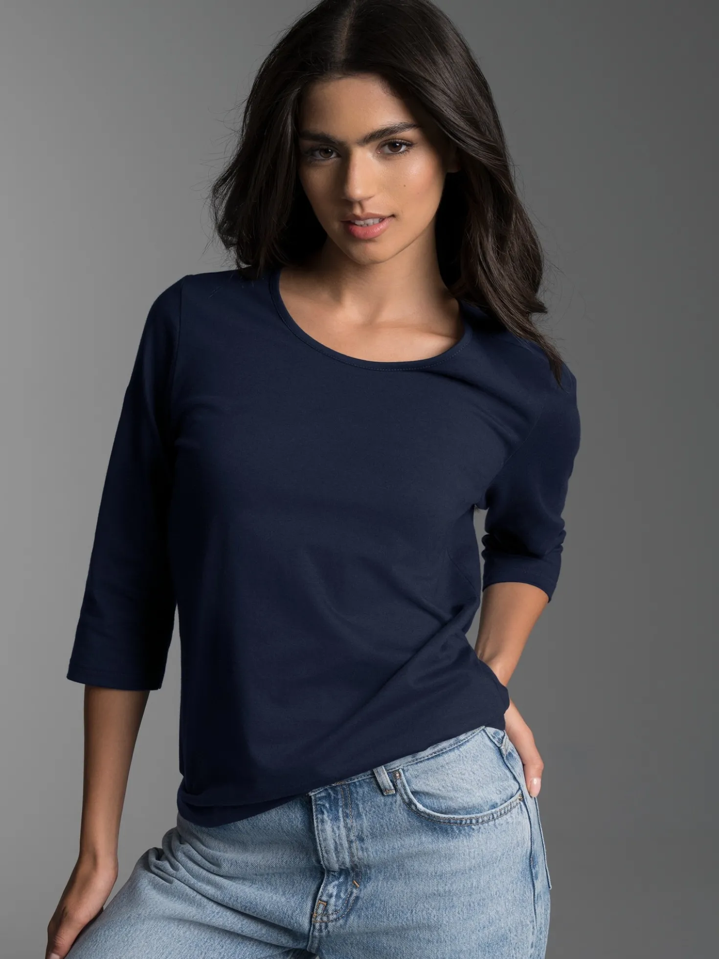 3/4 Arm Shirt aus Biobaumwolle Navy-C2C