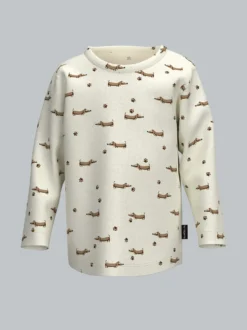 Baby Langarmshirt mit Dackelmuster Natur