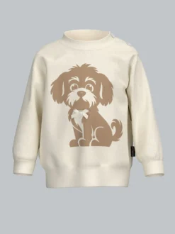 Baby Sweatshirt mit Hundemotiv und Schleife Natur