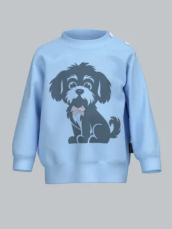 Baby Sweatshirt mit Hundemotiv und Schleife Iceblue-melange