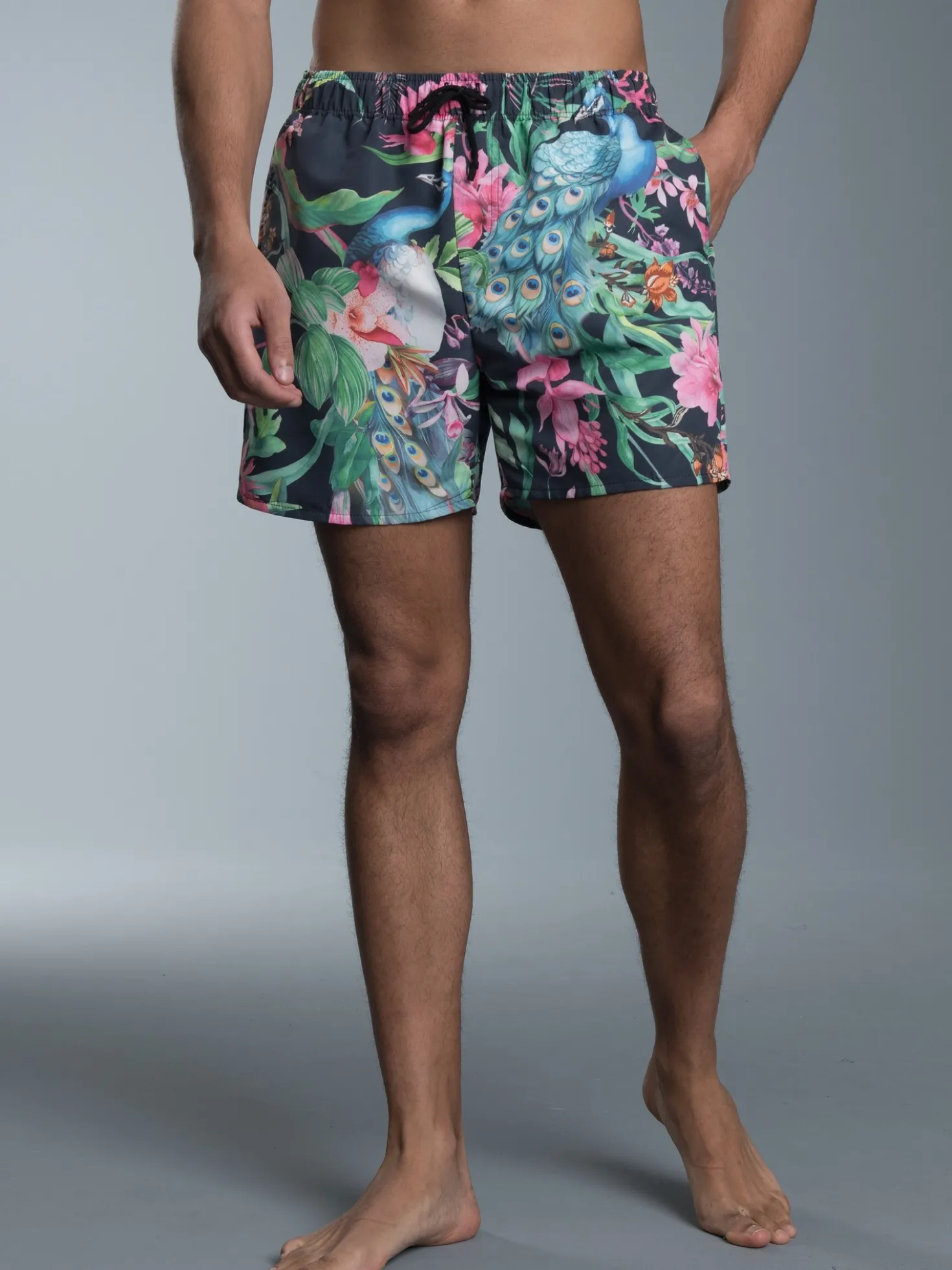 Bade-/Freizeitshorts mit Druckmotiv Anthrazit