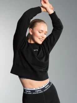 Cropped Sweatshirt in leichter Qualität Schwarz
