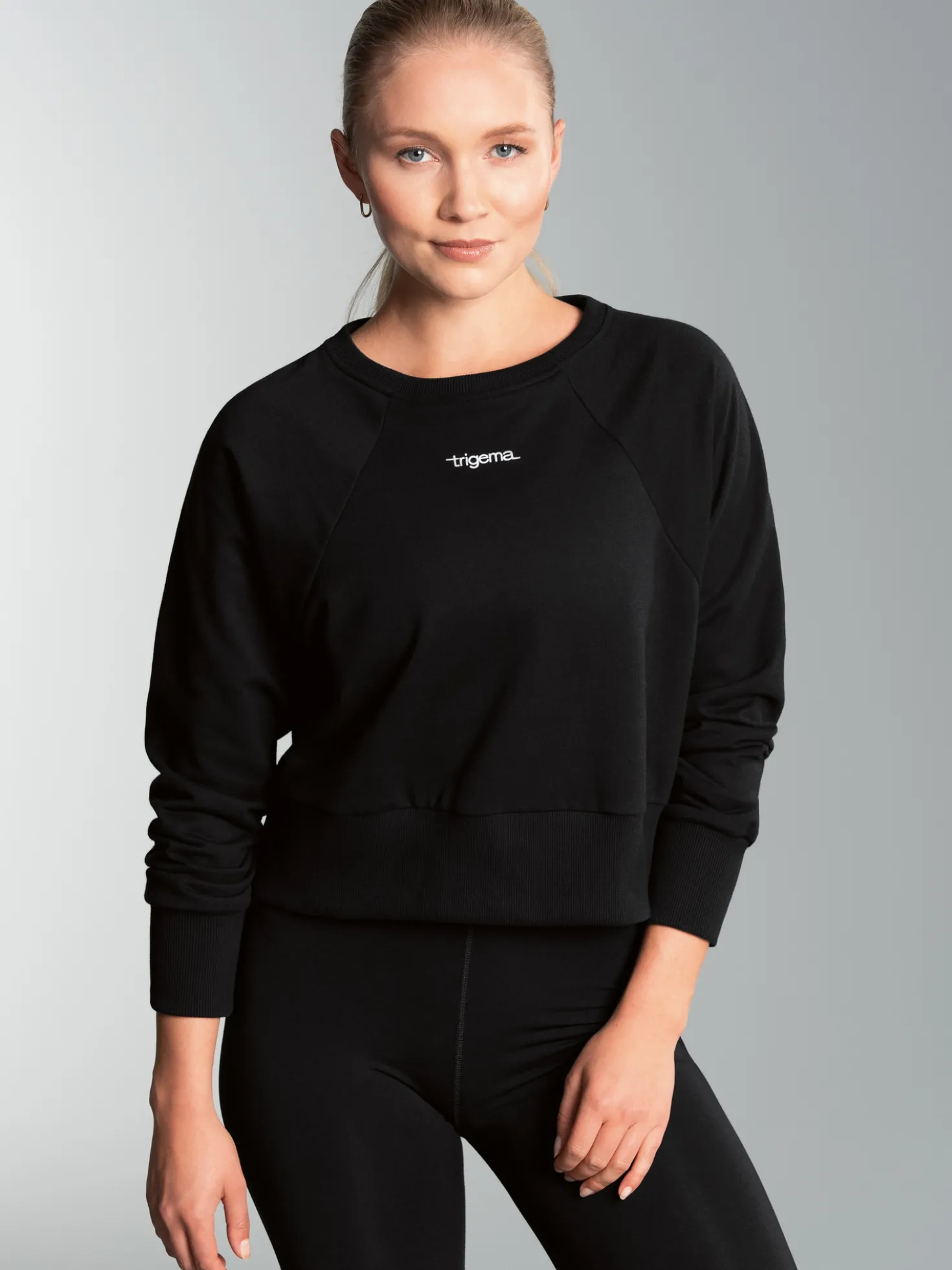 Cropped Sweatshirt in leichter Qualität Schwarz