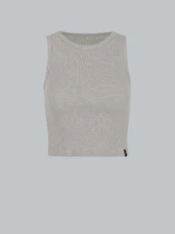 Cropped Top aus elastischem Doppelripp Grau-melange