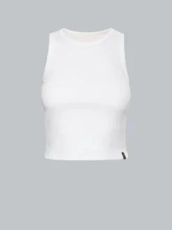 Cropped Top aus elastischem Doppelripp Weiss