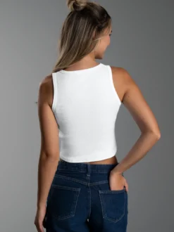 Cropped Top aus elastischem Doppelripp Weiss