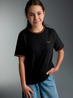Deutschland T-Shirt mit kontrastfarbigen Bündchen Schwarz