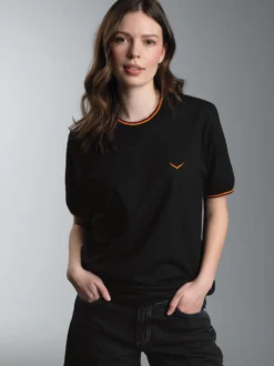 Deutschland T-Shirt mit kontrastfarbigen Bündchen Schwarz