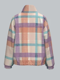 Fleece Sweatshirt mit Stehkragen und Karo Design Puder
