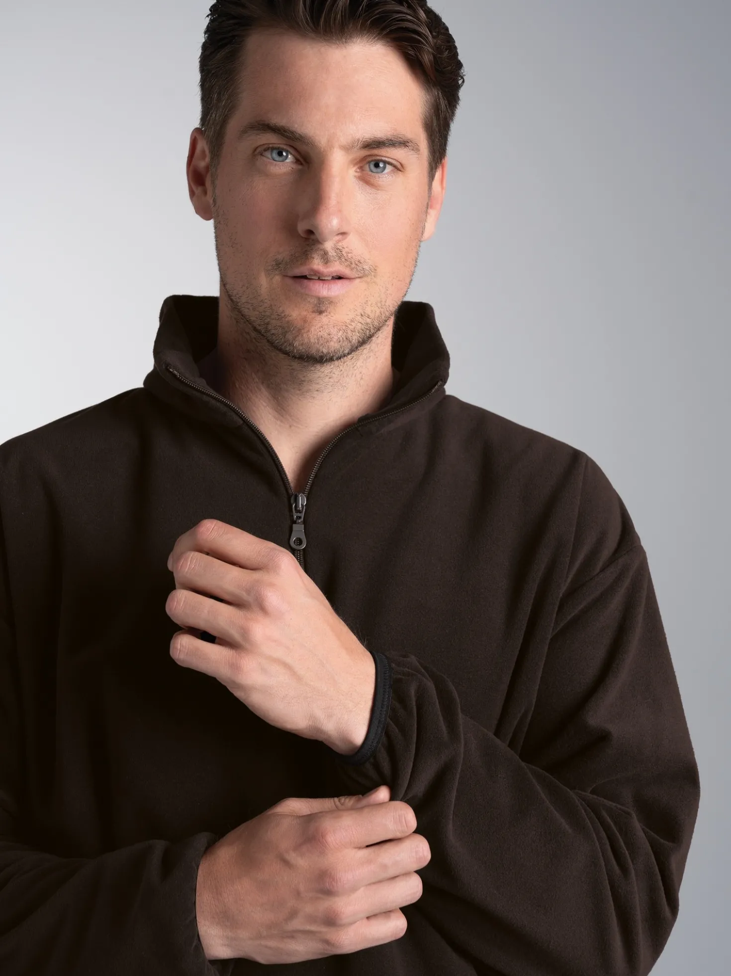 Fleece Sweatshirt mit Stehkragen Mocca