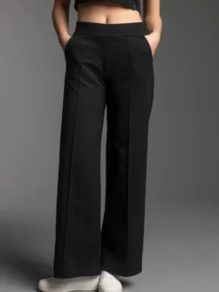 Freizeithose mit weitem Bein und hohem Bund Schwarz