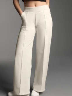 Freizeithose mit weitem Bein und hohem Bund Natur