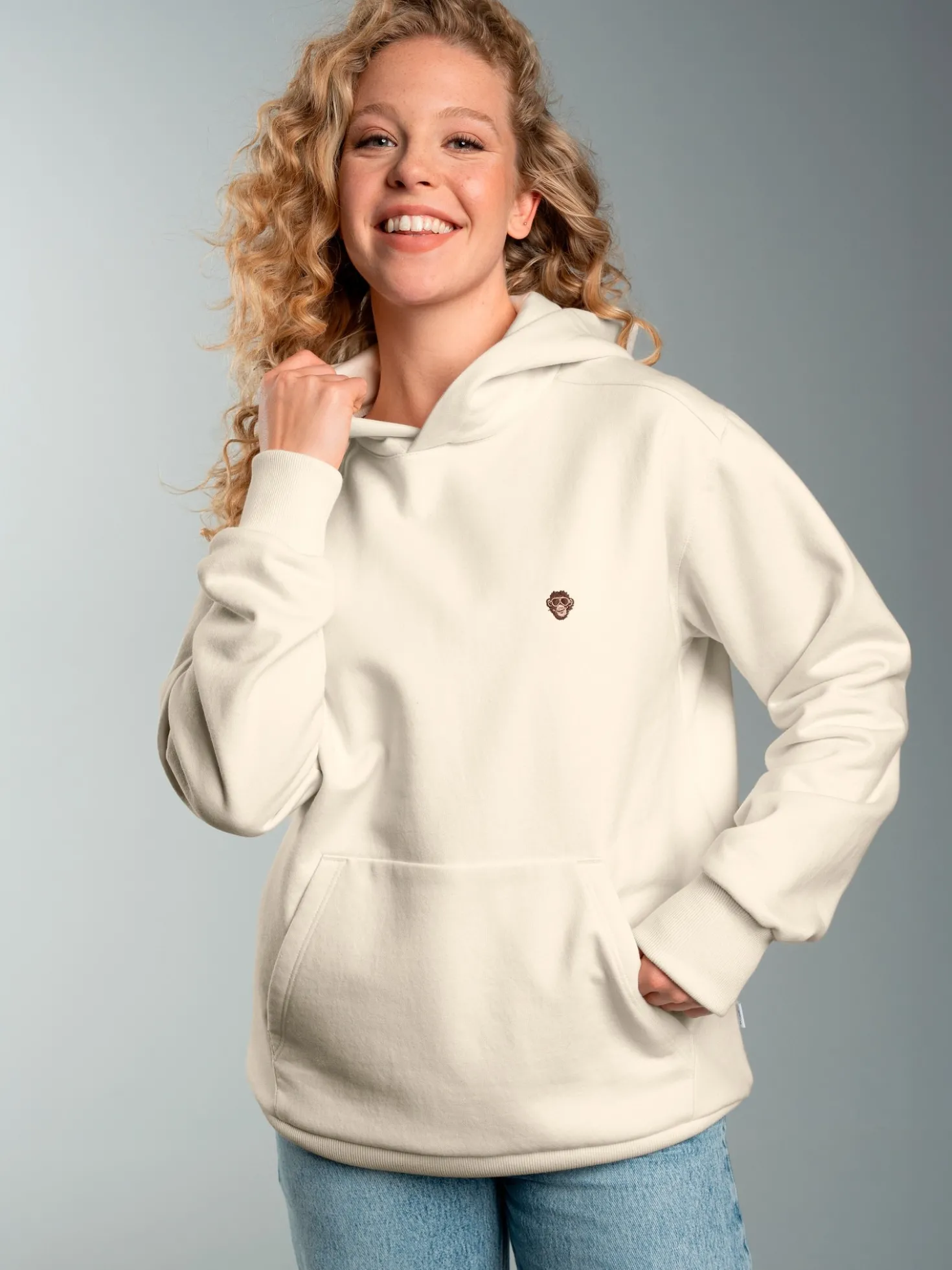 Hoodie mit Affe Charly-Stickmotiv Natur