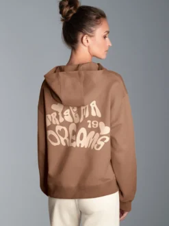 Hoodie mit großem Rückenprint Haselnuss