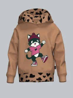 Hoodie mit Katzenmotiv und Herz Akzenten Haselnuss