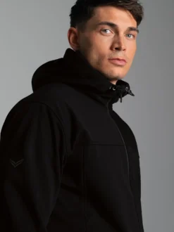 Klassische Softshell–Kapuzenjacke Schwarz