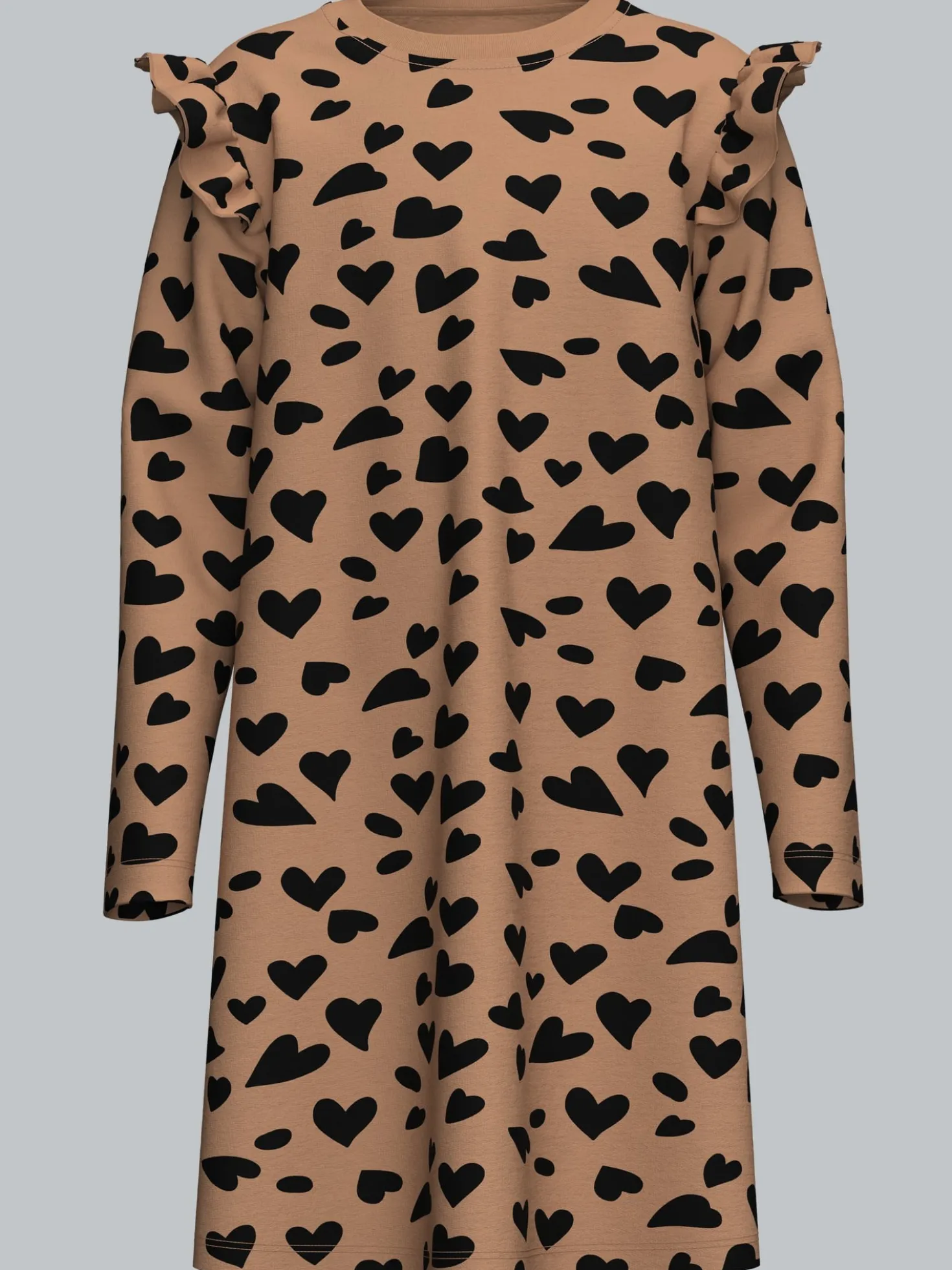 Kleid mit Rüschen und Herzmotiv Haselnuss