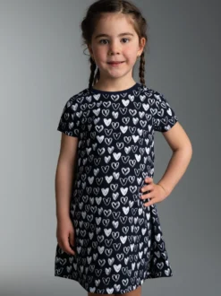 Kleid mit süßen Herz Motiven Navy