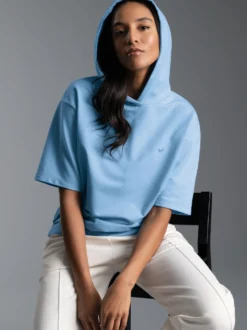 Kurzarm Hoodie Iceblue-melange