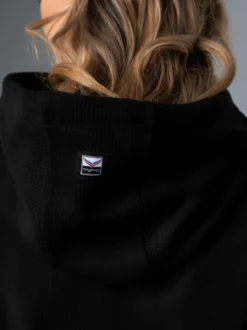 Kurzarm Hoodie in Waffeloptik Schwarz