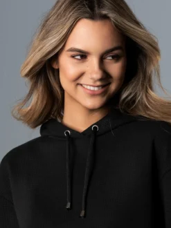 Kurzarm Hoodie in Waffeloptik Schwarz