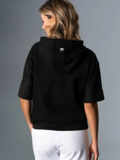 Kurzarm Hoodie in Waffeloptik Schwarz
