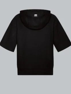 Kurzarm Hoodie in Waffeloptik Schwarz