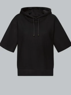 Kurzarm Hoodie in Waffeloptik Schwarz