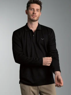 Langarm Poloshirt mit Armbündchen Schwarz
