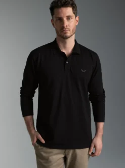 Langarm Poloshirt mit Armbündchen Schwarz