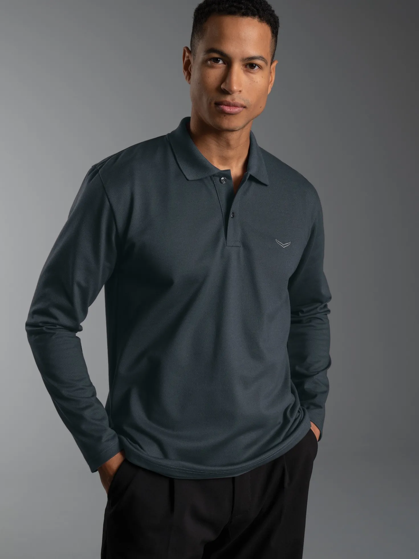 Langarm Poloshirt mit Armbündchen Anthrazit