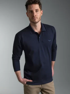 Langarm Poloshirt mit Armbündchen Navy