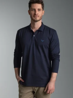 Langarm Poloshirt mit Armbündchen Navy