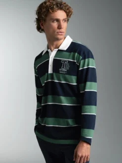 Langarm Poloshirt mit Ringelmuster Navy