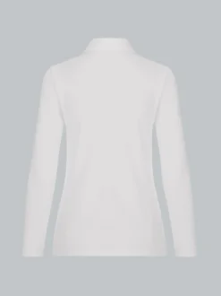 Langarm Poloshirt ohne Knopfleiste Weiss
