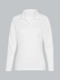 Langarm Poloshirt ohne Knopfleiste Weiss