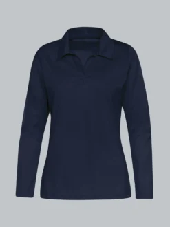 Langarm Poloshirt ohne Knopfleiste Navy
