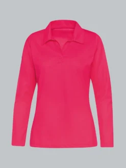 Langarm Poloshirt ohne Knopfleiste Koralle