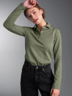 Langarm Poloshirt Salbei