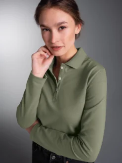 Langarm Poloshirt Salbei