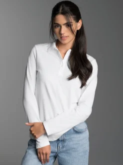 Langarm Poloshirt Weiss