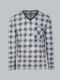 Langarm Schlafshirt mit klassischem Karo-Muster Navy