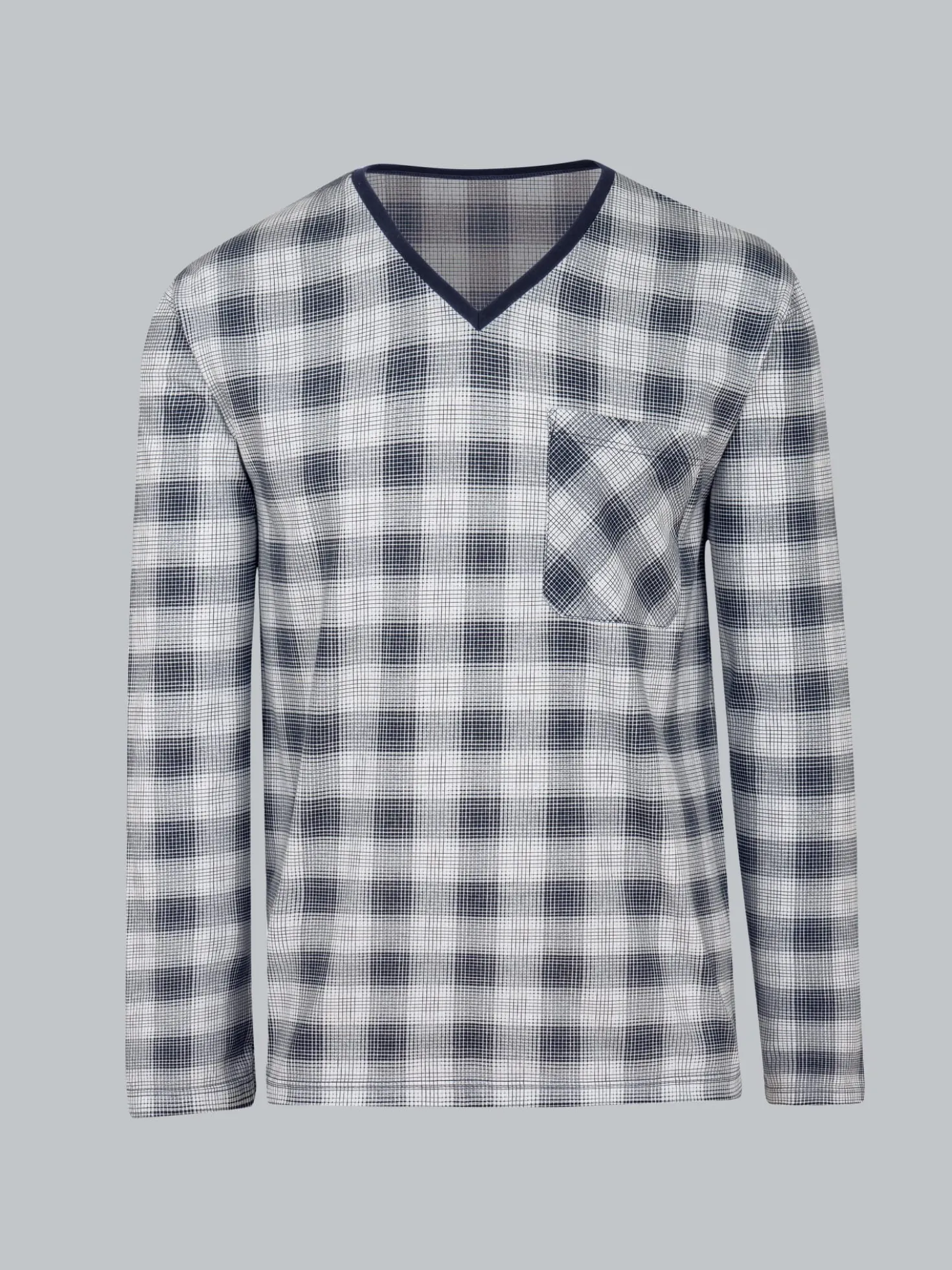 Langarm Schlafshirt mit klassischem Karo-Muster Navy