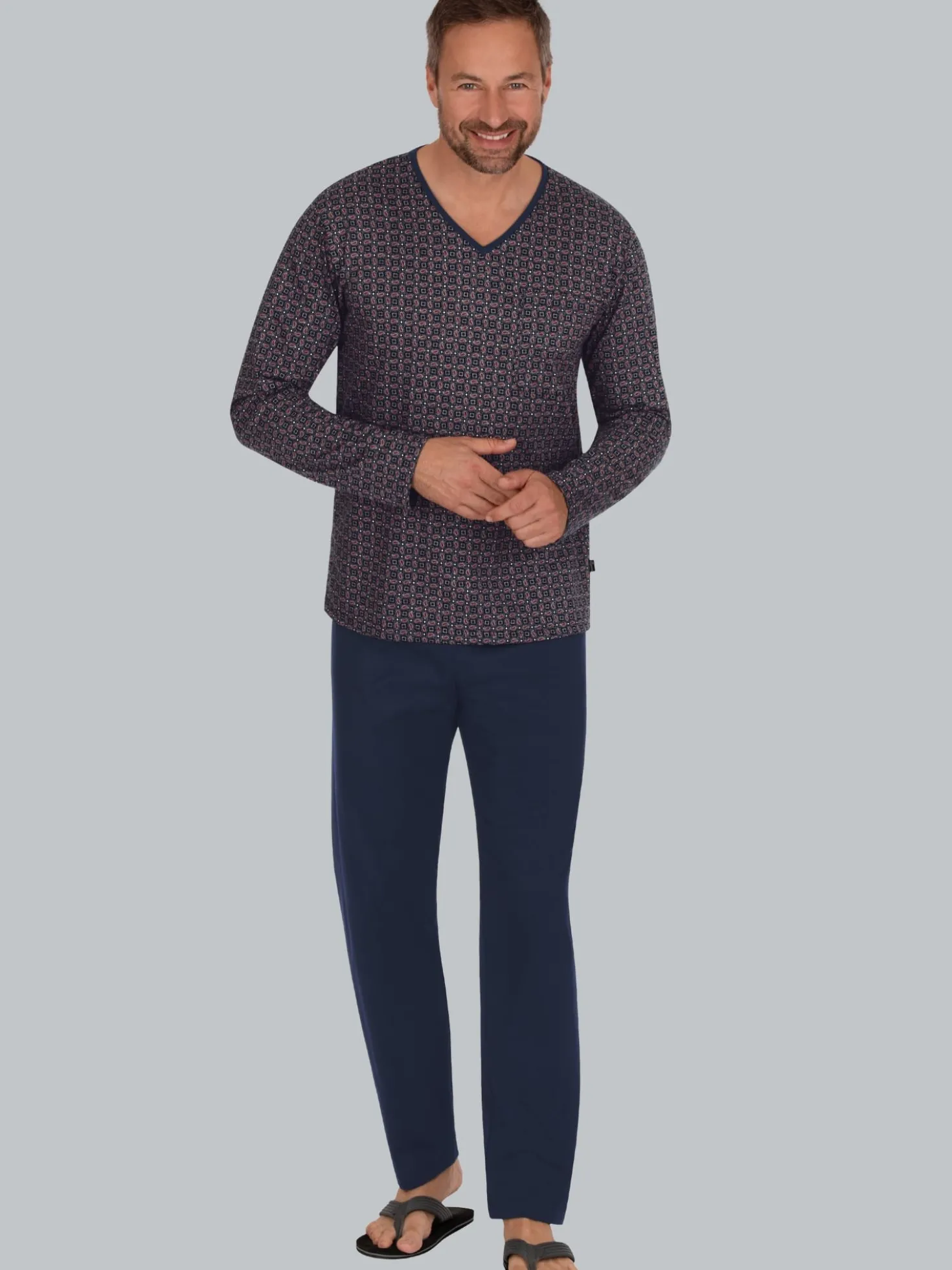 Langarm Schlafshirt mit Paisley-Muster Navy