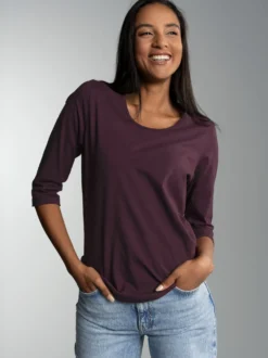 Langarmshirs aus Biobaumwolle Aubergine-C2C