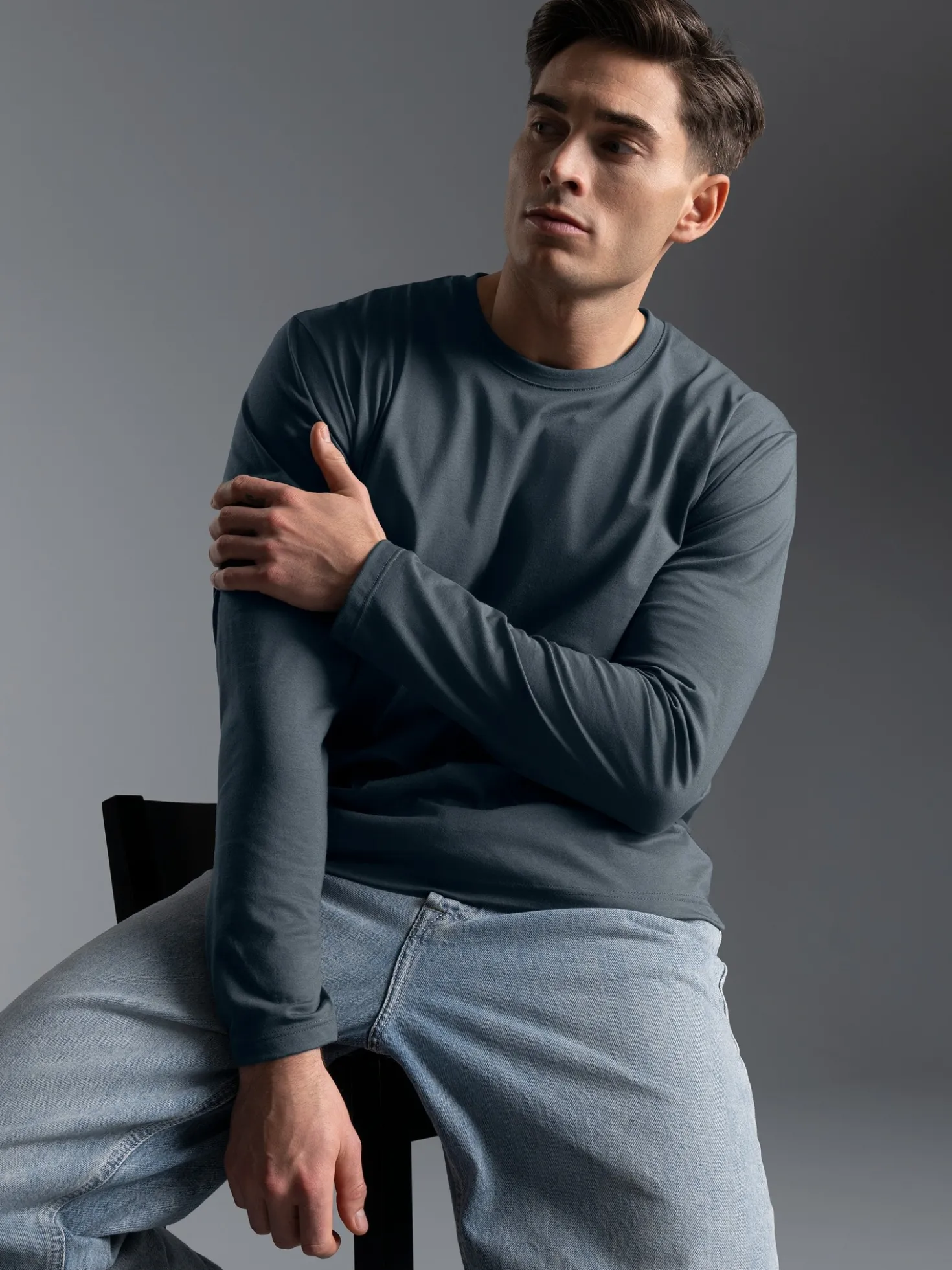Langarmshirt aus 100% Baumwolle Anthrazit