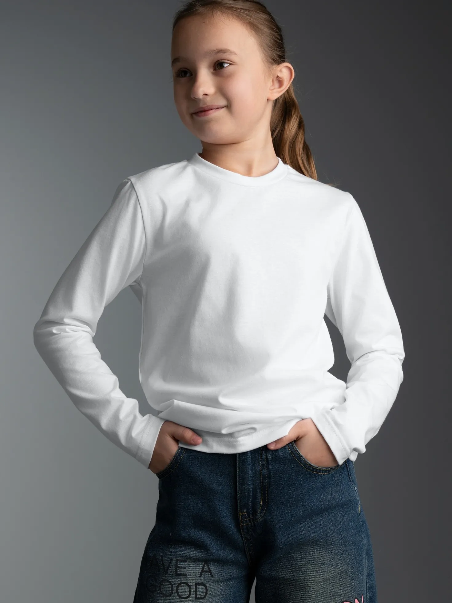 Langarmshirt aus 100% Baumwolle Weiss