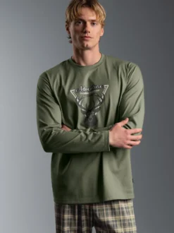 Langarmshirt mit abenteuerlichen Hirsch Motiv Salbei