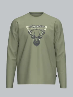 Langarmshirt mit abenteuerlichen Hirsch Motiv Salbei
