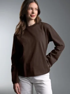 Langarmshirt mit ausgestellten Ärmeln Mocca
